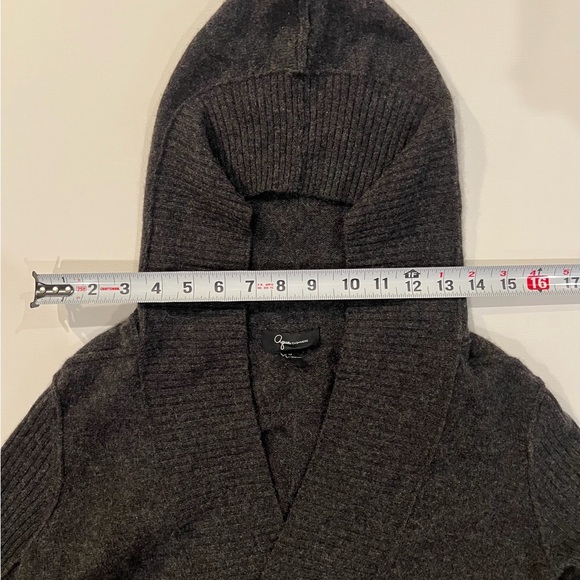 Aqua 100% Cashmere Grey Ribbed Hooded Sweater Medium - Picture 12 of 14